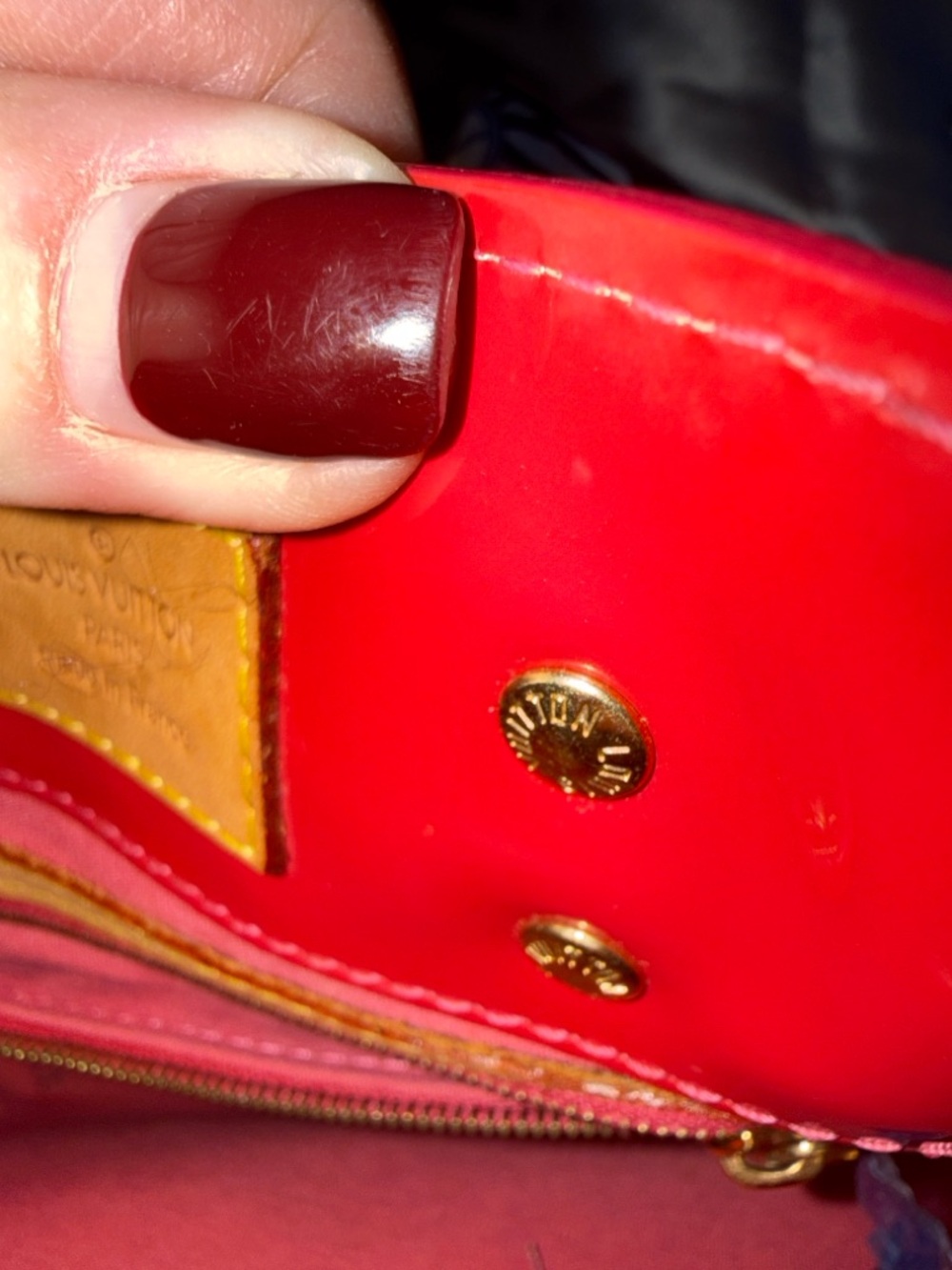 Louis Vuitton Pink Vernis Patent Tote with Tan Handles and unbranded charms. - Picture 7 of 16